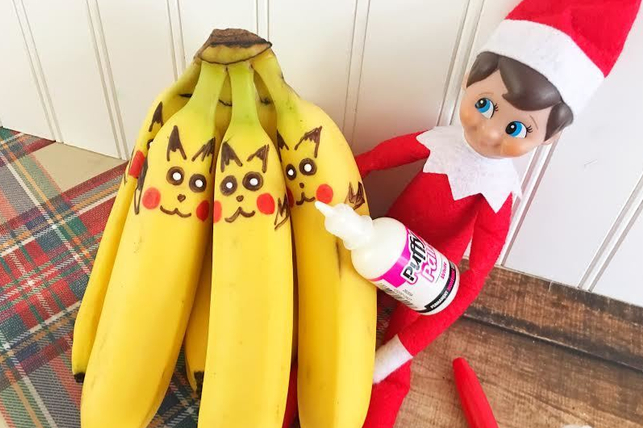 elf on the shelf draws on bananas