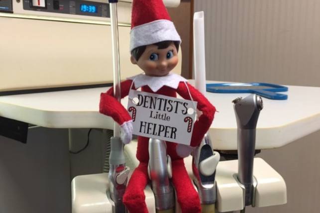 Elf on the shelf as a fun dental assistant