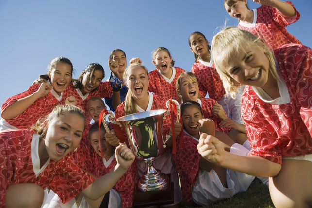 photo showing victorious girls sports team