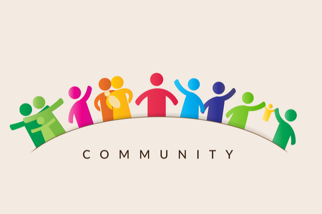 A group of people icons interlocking arms above the word "community."