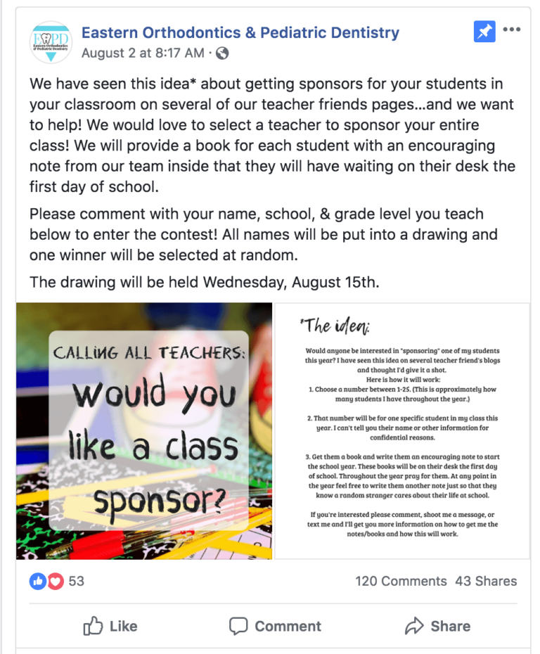 facebook post about class sponsorship