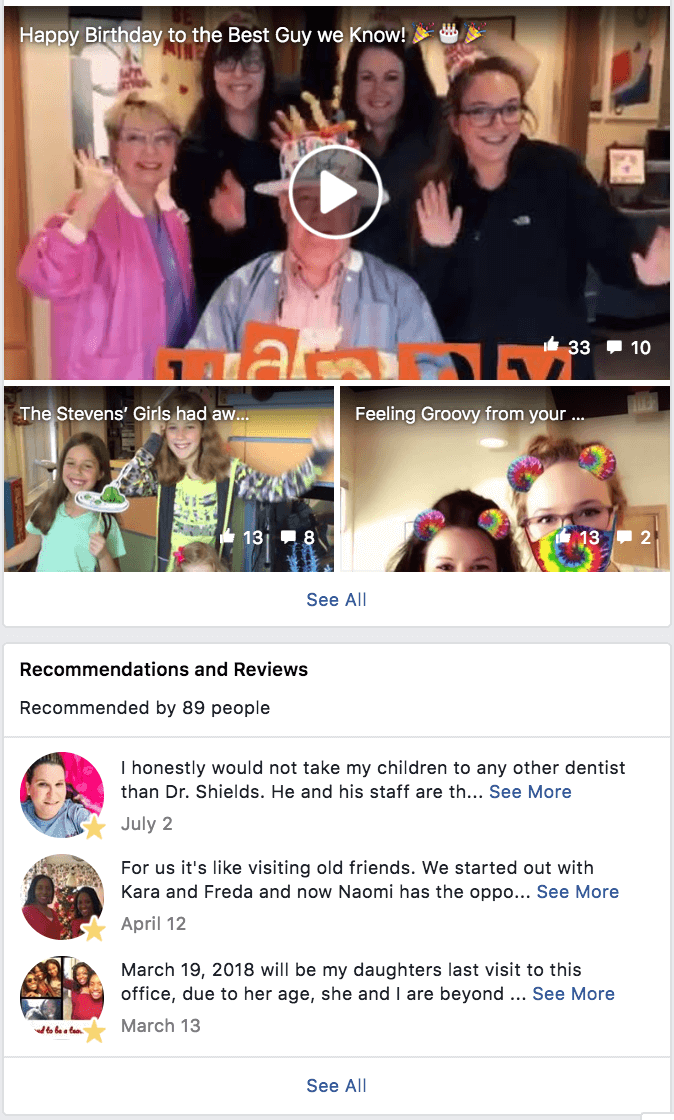 facebook screen grab of positive reviews